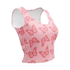 Add a touch of elegance to your wardrobe with this pink butterfly print crop top! Perfect for warm weather or layering, this crop top features a soft pastel pink background adorned with beautiful butterfly designs. Whether you're hitting the gym, lounging at home, or heading out with friends, this stylish piece combines comfort and fashion effortlessly. This product is made especially for you as soon as you place an order, which is why it takes us a bit longer to deliver it to you. Making produc Pastel Pink Background, Crop Top Pink, Butterfly Designs, Rose Pastel, Cropped Tube Top, Print Crop Tops, Pink Butterfly, Butterfly Design, Beautiful Butterflies