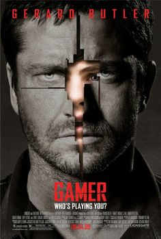 a poster for the movie gamer which features a man's face and cross on it