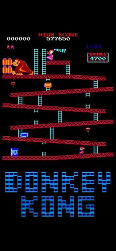 an old - school computer game with the title donkey kong