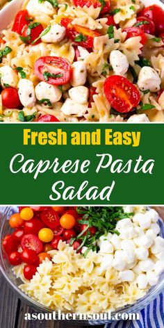 fresh and easy caprese pasta salad in a bowl