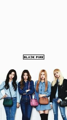 the blackpink girls are standing in front of a white wall with their hands on their hipss