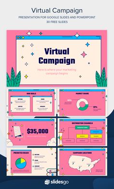 the virtual campaign is displayed in pink and blue