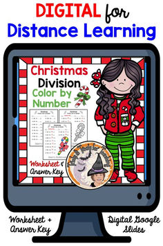 a computer screen with the text digital for distance learning christmas division color by number on it