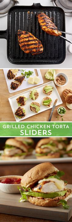 grilled chicken torta with sliders on the grill