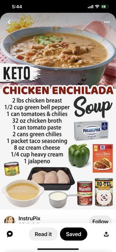 an advertisement for chicken enchilada soup on the app store's iphone