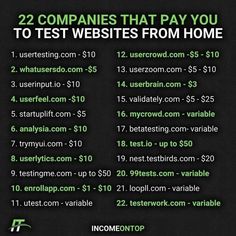 the numbers of companies that pay you to test website from home are shown in green