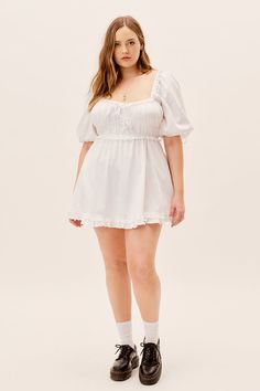 Vintage-inspired cotton poplin mini dress featuring delicate ruffled eyelet trim throughout. Shirred bodice, puff sleeves and side seam hidden pockets. Fit-and-flare silhouette. Mini Ruffles and Scallop Cotton Eyelet Trim Throughout Elasticated Bodice Puff Sleeves and Side Seam Hidden Pockets Fit and Flare Silhouette B Holiday Lingerie, For Love & Lemons, For Love And Lemons, White Mini Dress, Cotton Poplin, For Love, Puff Sleeves, Stretch Cotton, Dress Collection