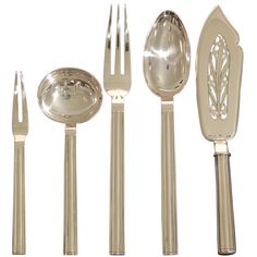 an assortment of silverware including spoons and forks