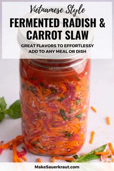 a jar filled with carrots and other vegetables