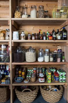 an organized pantry filled with lots of food