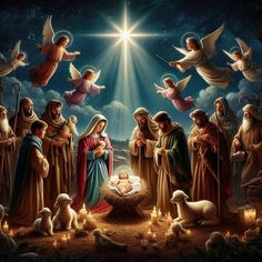 a nativity scene with the birth of jesus