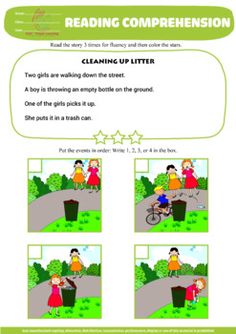 a page from the children's book reading comprehenon showing how to clean up litter