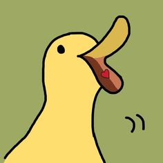 a cartoon duck with its tongue out and eyes closed, looking to the side while standing in front of a green background