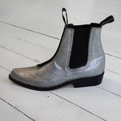 MIKHAIL Silver Glitter Ankle Boots #pzdvintage Glitter Ankle Boots, Space Cowboy, Space Cowboys, Silver Glitter