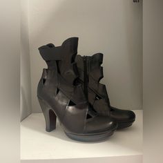 Beautiful, Black Leather Chie Mihara Platform Ankle Boots With Side Zip. Unique Design With Overlapping Stitched Leather Upper With Decorative Stitched Cut Out Design And Leather Sole With Rubber Inlaid Plate. Barely Worn In Excellent Condition, Super Comfortable, Owned Since New. Size 36.5 Eu Women’s (Us Size 6) Mihara Shoes, Chie Mihara Shoes, Black Leather Ankle Boots, Platform Ankle Boots, Cut Out Design, Stitching Leather, Leather Ankle Boots, Side Zip, Bootie Boots