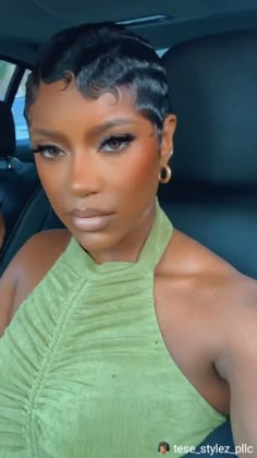 Cute Haircuts For Black Women, Short Short Pixie Haircut, Soft Finger Waves Black Women, Pixie Finger Waves, Pixie Waves, 90s Pixie Cut Black Women, Short Hairstyles Ideas