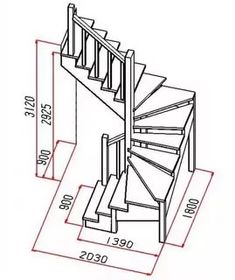 a drawing of a spiral staircase with measurements