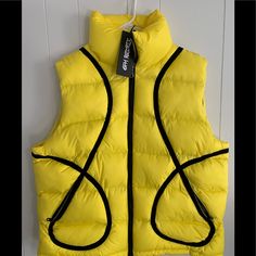 Brand New With Tags. As One Of The Leaders In German Streetwear, The 6pm Vest Is A Signature Of The Brand. This Vest Comes In 100% Polyester With 100% Real Goose Feather Down Filling, Featuring A Bold Yellow Colorway And Velour Stripes. Size 2xl. Features Two Interior Pockets. Casual Puffer Outerwear For Sports, Casual Sleeveless Sports Outerwear, Sleeveless Casual Sports Outerwear, Sleeveless Yellow Outerwear For Fall, Winter Sports Sleeveless Outerwear, Yellow Athleisure Outerwear For Winter, Yellow Sleeveless Outerwear For Fall, Yellow Sportswear Outerwear For Winter, Yellow Athleisure Winter Outerwear