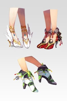 four pairs of shoes with different designs on them