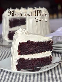 a slice of black and white cake on a plate