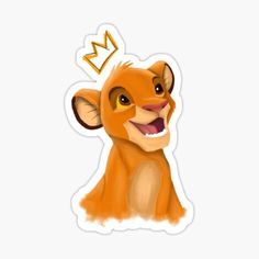 the lion king sticker is smiling and has a crown on it's head