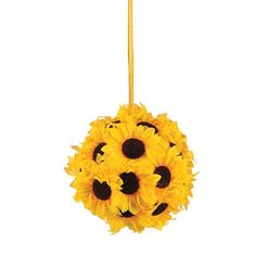 a sunflower decoration hanging from a string