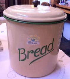 a bread bin sitting on top of a table