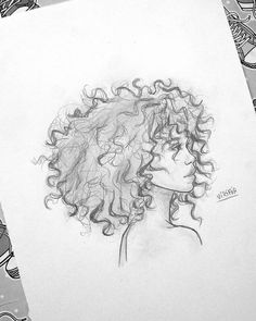 a drawing of a woman with curly hair