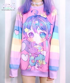 Piruli - Oversized sweatshirt - pastel girl, sweet rainbow, fairy kei, yume kawaii, cute bunny, hara Rainbow Fairy, Gothic Mode, Pastel Goth Outfits, Yume Kawaii, Goth Outfit, Stylish Lady, Pastel Girl, Pastel Goth Fashion, Pastel Fashion