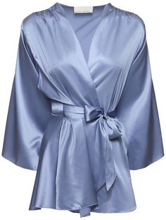 Includes matching self-tie belt. Model is wearing a sizeXS/S Angel Sleeve, Silk Robe, Satin Silk, Stretch Satin, Lingerie Sleepwear, Tie Belt, Silk Satin, Women Lingerie, Angel