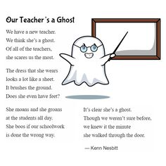 an image of a ghost writing on a blackboard with the words our teacher's ghost