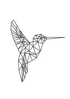 a black and white drawing of a hummingbird in low poly art style on paper