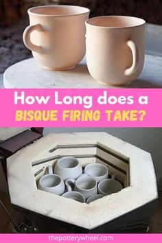 two cups sitting on top of a table next to each other with the words, how long does a biscuit fry take?