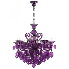 a purple chandelier hanging from the ceiling