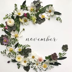 flowers arranged in the shape of a wreath on top of a white background with words november