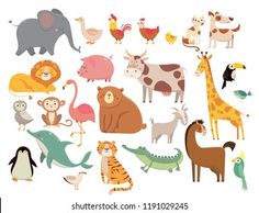 different kinds of animals and birds on a white background - miscellaneous objects / arts characters