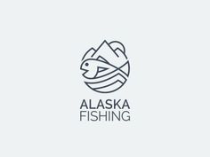 the alaska fishing logo is shown in black and white, with an image of a fish on