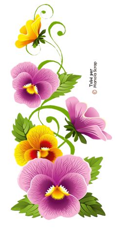 colorful flowers on a pink background with swirls