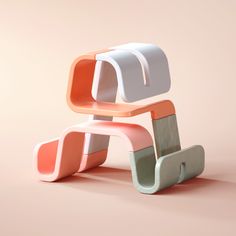 an abstractly designed chair on a pink background