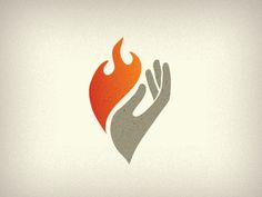 two hands holding each other with fire in the middle on a white background that appears to have been made into a logo