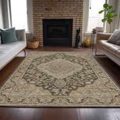 a living room filled with furniture and a large rug on top of a hard wood floor