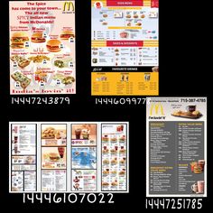 four different menus are shown with the same price label as well as other items