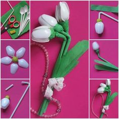 an image of some flowers and scissors on a pink background with the words diy home crafts