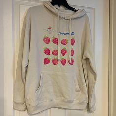 Brand New Size M Super Cozy Sanrio Cinnamaroll Strawberry Pattern Hoodie Sweater Pink Hooded Casual Sweater, Casual Pink Hooded Sweater, Casual Pink Hoodie Sweater, Casual Pink Sweater With Drawstring Hood, Pink Casual Cozy Fit Sweatshirt, Pink Cozy Fit Casual Sweatshirt, Cozy Pink Top With Drawstring Hood, Casual Pink Winter Sweatshirt, Pink Hooded Sweater For Loungewear