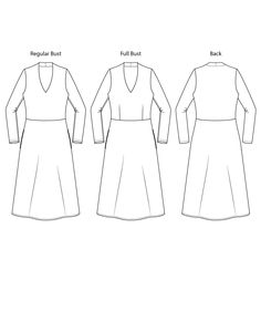 the front and back views of a women's dress, with measurements for each piece