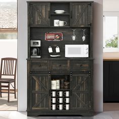 PRICES MAY VARY. Retro Farmhouse Style: This coffee bar cabinet with storage consists of a white cabinet, wood tabletop and black metal hinges barn doors that play a decorative role and show off the original farmhouse style very well. Sliding barn doors are the soul of the farmhouse style. Bring a farmhouse style corner to your home Ample Storage Space: This tall hutch cabinet with storage is a combination of top coffee bars and bottom buffet cabinet. 42'' tabletop holds kitchen appliances such as coffee maker, microwave, etc. 3 drawers store knives, cutlery, tablecloths, etc, suitable for partitioned storage. 4 storage cabinets with adjustable shelves for different sizes of daily storage needs The Choice of Wine Lovers: This kitchen buffet storage cabinet with hutch also features 3 drawer Wine Refrigerator Cabinet, Tall Hutch, Wine Rack Kitchen, Dining Room Buffet Cabinet, Cabinet For Dining Room, Dining Room Rustic, Farmhouse Buffet Cabinet, Original Farmhouse, Refrigerator Cabinet