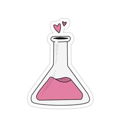 a pink flask with hearts floating out of it sticker on a white background