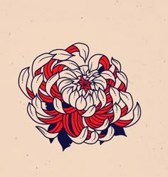 a drawing of a flower with red and white stripes on it's petals in the center