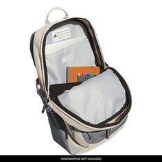 Features: Laptop Sleeve, Carry Handle, Adjustable Straps, Padded StrapsAdditional Information: Wipe-Clean Fda-Grade LiningClosure Type: ZipperPockets: 4 Outside Zipper Pockets, 2 Side Water Bottle PocketsTech Compatibility: 15 In LaptopMeasurements: 11.5 Width/Inches, 9 Depth/Inches, 18.75 Height/InchesMax Strap Drop Length: 16 InchesBase Material: 100% Recycled PolyesterCare: Line Dry, Hand WashCountry of Origin: Imported Adidas Energy Backpack, Backpack Beige, Soccer Bag, Adidas Bags, Sports Bags Gym, Duffel Bag Backpack, Ripstop Fabric, Large Backpack, Perfect Bag