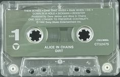 an audio cassette with the words alice in chains dirt on it's front cover